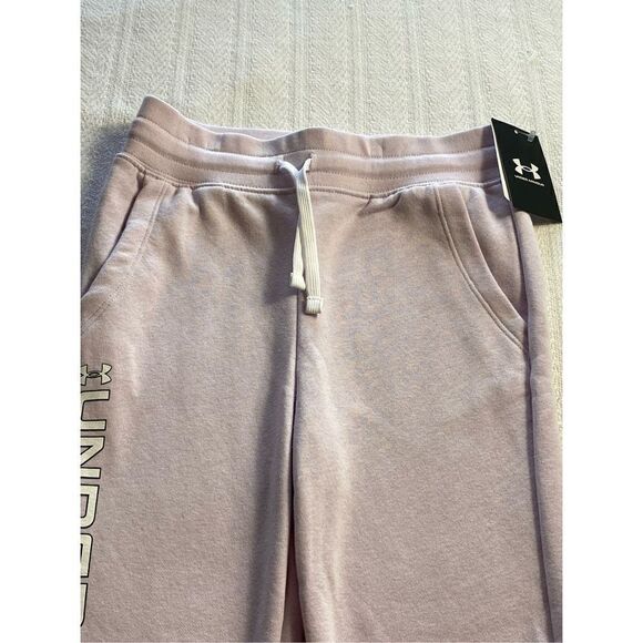UNDER ARMOUR GIRLS YSM  Armour Rival Fleece Joggers - Cool Pink and white Trim - Picture 3 of 8
